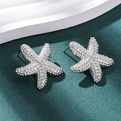 Brass Starfish Stud Earrings&nbsp;EJEW-H165-02A-P