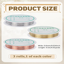 3 Rolls 3 Colors Round Copper Wire&nbsp;KK-LP0004-21A