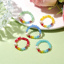 Natural Cultured Freshwater Pearl and Imitation Jade Glass Stretch Finger Rings&nbsp;RJEW-JR00674