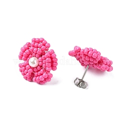 Daisy Glass Seed Beaded Stud Earrings&nbsp;EJEW-MZ00334-03