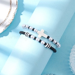 2Pcs 2 Styles ABS Plastic Imitation Pearl & Seed Beads Round Beaded Stretch Bracelets&nbsp;BJEW-JB12561