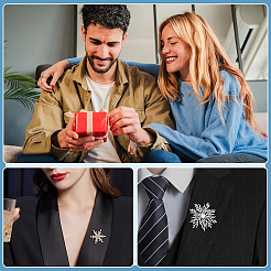 12Pcs 2 Colors Snowflake Alloy Rhinestone Lapel Pins for Backpack Clothes&nbsp;JEWB-PH0001-86