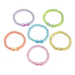6Pcs 6 Colors Heart & Round Acrylic Beaded Stretch Kid Bracelet Sets&nbsp;BJEW-JB10674