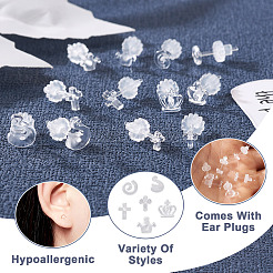 60 Sets 6 Style Crown & Cross & Swan & Vortex Transparent Resin Stud Earrings for Women&nbsp;EJEW-BG0001-02