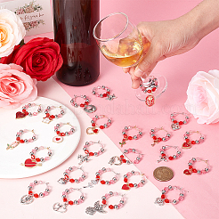 Valentine's Day Theme Alloy Enamel & 304 Stainless Steel & Plastic Wine Glass Charms&nbsp;AJEW-AB00080