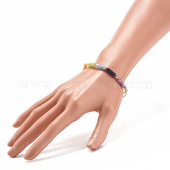Natural Mixed Gemstone Curved Tube Beaded Bracelet with 304 Stainless Steel Paperclip Chains&nbsp;BJEW-JB08128