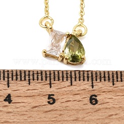 Brass Pave Cubic Zirconia Rectangle & Teardrop Pendant Cable Chain Necklaces&nbsp;KK-CBAB173-05G-10