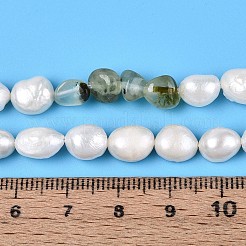 Natural Prehnite Nuggets & Natural Cultured Freshwater Pearl Beads Strands&nbsp;PEAR-N023-01A-10