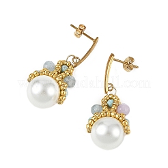 Natural White Jade & Imported Synthetic Howlite & Glass Pearl Dangle Earrings for Women&nbsp;EJEW-MZ00783