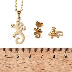 Gecko 201 Stainless Steel Pendant Necklaces & Stud Earrings Sets for Women&nbsp;SJEW-Q025-07G