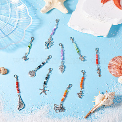 10Pcs 10 Styles Ocean Theme Alloy Pendant Decoration&nbsp;HJEW-TAC0066