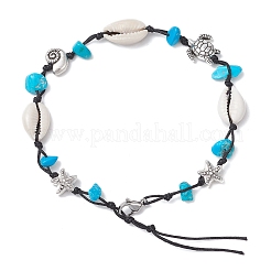 3Pcs 3 Styles Beach Starfish Turtle Synthetic Magnesite & Turquoise & Natural Cowrie Shell Beaded Anklets&nbsp;AJEW-AN00687