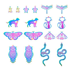36Pcs 9 Style Ion Plating(IP) 201 Stainless Steel Filigree Pendants&nbsp;STAS-CW0001-05