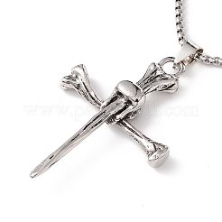 Alloy Cross with Skull Pendant Necklace with 201 Stainless Steel Box Chains&nbsp;LS-NJEW-E016-03AS
