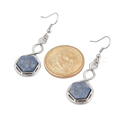 Hexagon Natural Blue Aventurine Dangle Earrings&nbsp;EJEW-K298-01P-07