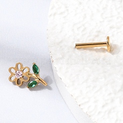 F136 Titanium Pave Pink and Green Cubic Zirconia Flower Internally Threaded Labrets&nbsp;ME-CBA9828-04G