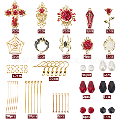 DIY Red Gothic Rose Flower Alloy Earring Making Kit&nbsp;DIY-SC0024-35