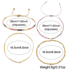 4Pcs 4 Styles Adjustable Glass Seed Beads & Natural Amethyst Beads Braided Bead Bracelets&nbsp;VW6541-1