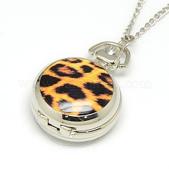 Alloy Porcelain Flat Round Pendant Necklace Pocket Watch&nbsp;WACH-N013-07I