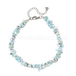 Natural Larimar Chip Beaded Anklets with Stainless Steel End Chains&nbsp;AJEW-AN00888