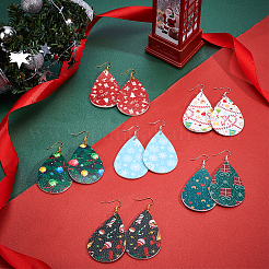 DIY 12Pairs Christmas Themed PU Leather Earring Making Kits&nbsp;DIY-FH0002-29
