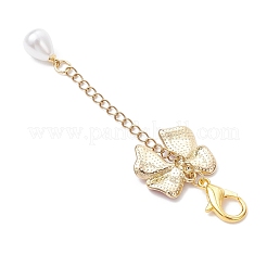 Bowknot Alloy Enamel & ABS Plastic Imitation Pearl Pendant Decorations&nbsp;HJEW-JM04237-02
