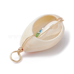 5Pcs Natural Shell Copper Wire Wrapped Pendants&nbsp;PALLOY-JF02317-05A