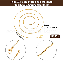 10Pcs 0.9MM 304 Stainless Steel Snake Chains Necklaces&nbsp;STAS-BBC0008-95G