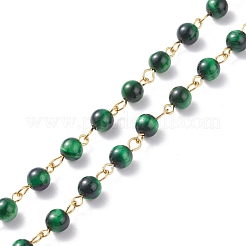 3.28 Feet Handmade Natural Tiger Eye Dyed & Heated Beaded Chains&nbsp;AJEW-JB01092
