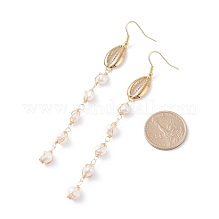 Natural Cowrie Shell Natural Pearl Beaded Long Tassel Dangle Earrings&nbsp;EJEW-JE04697-01