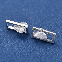 925 Sterling Silver Pave Clear Cubic Zirconia Rectangle with Heart Charms&nbsp;STER-P071-17S