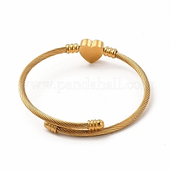 201 Stainless Steel Heart Beaded Cuff Bangle&nbsp;BJEW-C033-07G