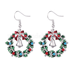 Christmas Wreath & Christmas Bell Alloy Rhinestone Dangle Earrings&nbsp;WG06691-04