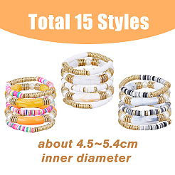 15Pcs 15 Style Ethnic Style Polymer Clay Heishi Surfer Stretch Bracelets Set&nbsp;BJEW-FI0001-41