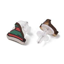 Christmas Theme Wood Stud Earrings&nbsp;EJEW-U016-06P-03