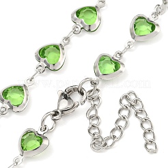 304 Stainless Steel & Glass Heart Link Chain Necklaces&nbsp;NJEW-P315-03P-04