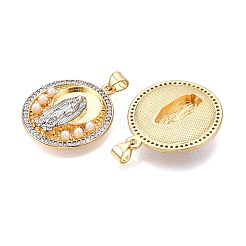 Brass Micro Pave Cubic Zirconia with ABS Imitation Pearl Pendants&nbsp;KK-T070-18G
