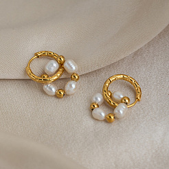 304 Stainless Steel with Natural Freshwater Pearl Hoop Dangle Earrings for Women&nbsp;ZI8029