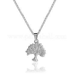 304 Stainless Steel Tree of Life Pendant Box Chain Necklaces for Women&nbsp;WG20AFF-01