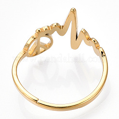 Ion Plating(IP) 304 Stainless Steel Heart Bit with Peace Sign Adjustable Ring&nbsp;RJEW-T027-04G