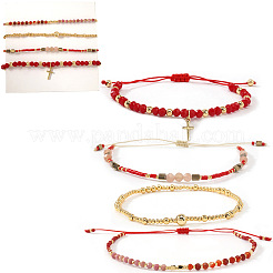 4Pcs 4 Styles Adjustable Natural Mixed Gemstone & Glass Beads Braided Bracelet&nbsp;VI8109-2