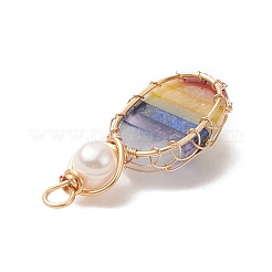 Chakra Natural Mixed Gemstone Copper Wire Wrapped Pendants&nbsp;PALLOY-JF02046-01