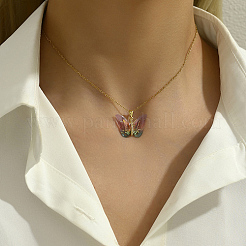 Plastic Butterfly Pendant Necklace with Golden Stainless Steel Chains&nbsp;XQ2799-2