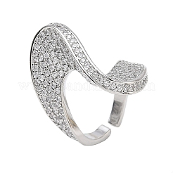 Brass Micro Pave Clear Cubic Zirconia Cuff Open Rings for Women&nbsp;RJEW-L343-15P