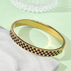 8MM 304 Stainless Steel Black Enamel Checkered Hinged Bangles for Women&nbsp;BJEW-C151-01G