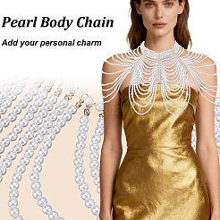 ABS Plastic Imitation Pearl White Round Beaded Multi-Layered Choker Necklaces for Women&nbsp;NJEW-WH0036-020KCG