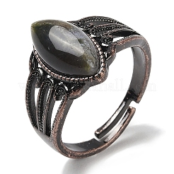 Natural Gemstone Horse Eye Adjustable Rings&nbsp;RJEW-K271-05R