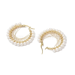 Copper Wire Wrapped Shell Pearl Hoop Earring&nbsp;EJEW-TA00486