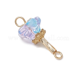 Electroplated Glass & Alloy Flower Connector Charms&nbsp;PALLOY-JF03614-01