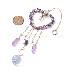 Natural Amethyst Chip Beads with Brass Findings Pendant Decorations&nbsp;HJEW-JM01814-02